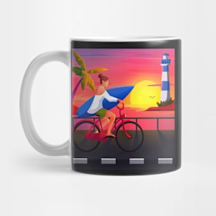 Girl Riding Bicycle on Beach Mug